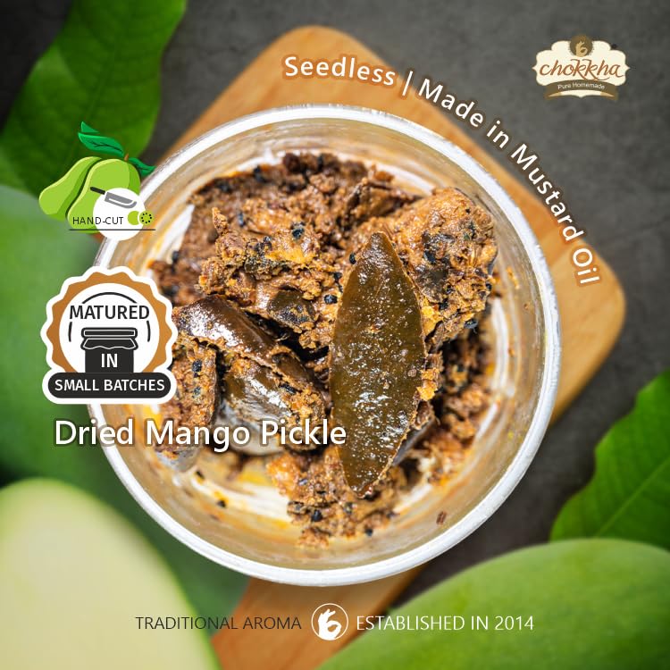 Chokkha Traditional Homemade Dried Mango Pickle (Aam) | Sukha Aam ka Achar | Authentic Indian Taste | Traditional Family Recipe | No Vinegar, Additives or Preservatives | Sundried and Freshly Grounded Spices | Seedless (No Guthli) | 400 Gm