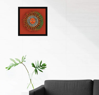 Sun Madhubani Art Painting, Sun Painting Vastu Wall Art, Photo Frame, Multicolor, Traditional, 13X13 in, Set of 1