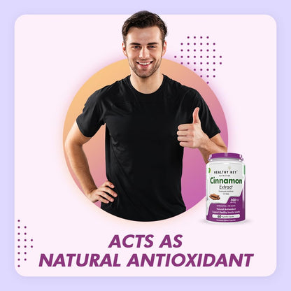 HealthyHey Nutrition Cinnamon Extract 10:1 Ratio - Support Healthy Glucose Levels -60 Veg. Capsules
