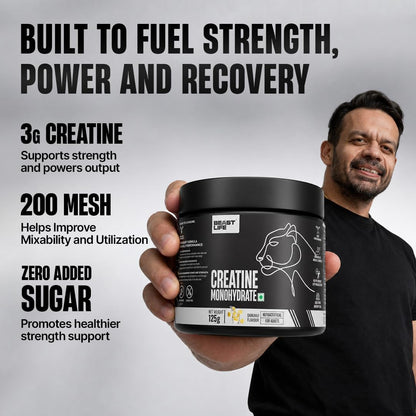 BeastLife Micronised Creatine Monohydrate Powder Shikanji Flavour 125g | 33 Servings | NABL Lab Tested | Rapid Absorption for Muscle Strength & Athletic Performance