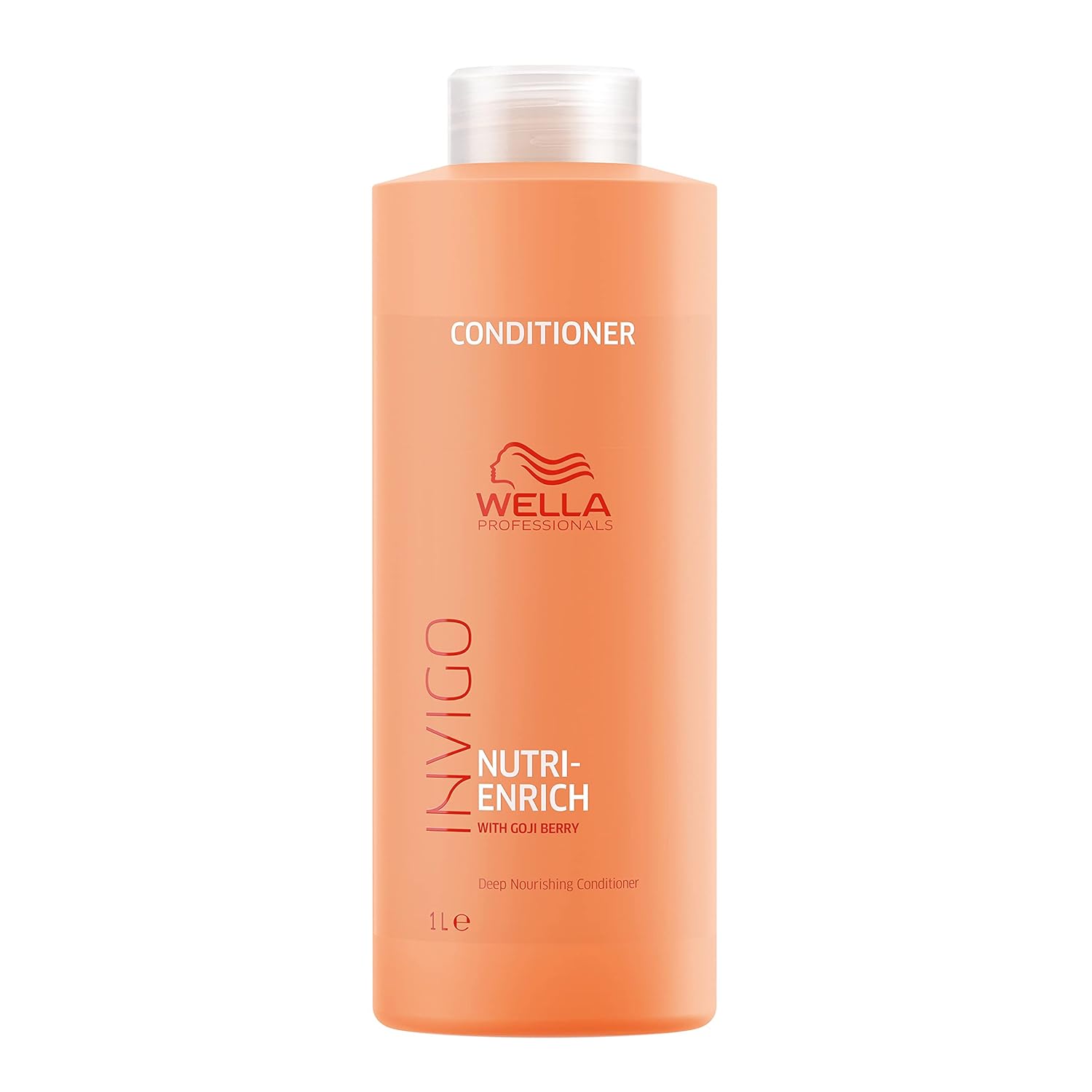 Orange conditioner bottle with Wella logo on a white background
