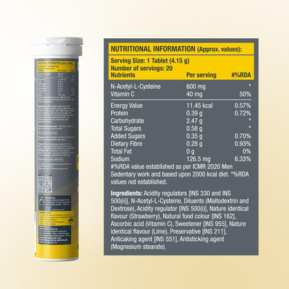 Nutritional information label on a supplement container with a beige background
