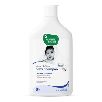 Mother Sparsh Natural Care Baby Shampoo-400ml | Tear Free Shampoo for Babies With Organic Coconut Oil, Calendula & Avocado | Suitable for Newborn Sensitive Skin