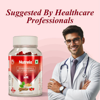 Nutrela Ashwagandha & Melatonin Sleep Gummies for Men & Women | 30 Strawberry-Flavored Gummies | Supports Restful Sleep & Stress Relief