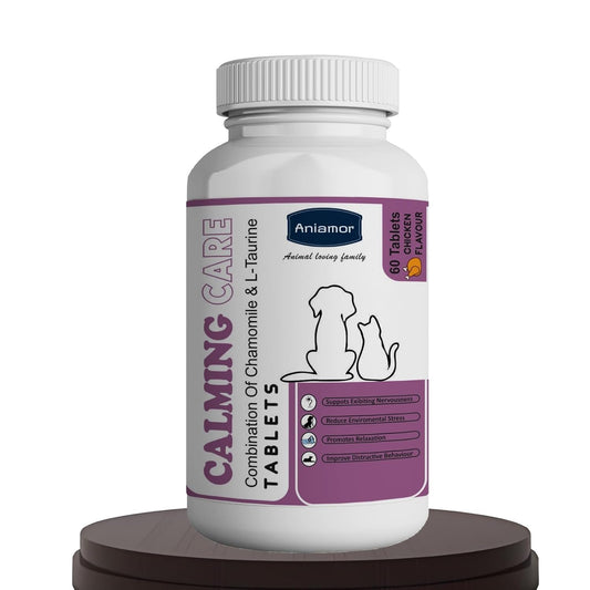 Aniamor Calming Care Tablets for Dogs and Cats | Helps to Reduce Anxiety | Dogs and Cats Supplement | for All Life Stages | Chicken Flavour | 60 Tablets