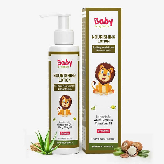Babyorgano Baby Body Lotion for Newborn 0-2 Years Babies 200ml | Nourish & Moisturise Skin | Non Sticky | Enriched with Ylang Ylang, Olive Oil, Paraben Free