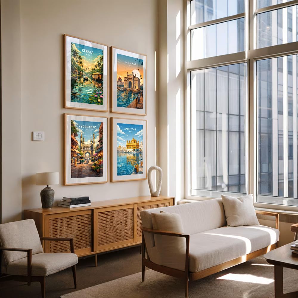 Set of 4 Cityscape Wall Painting for Bedroom & Paintings for Living Room Wall Decor - (10.5X13.5 Inch, Wall Art Paintings)