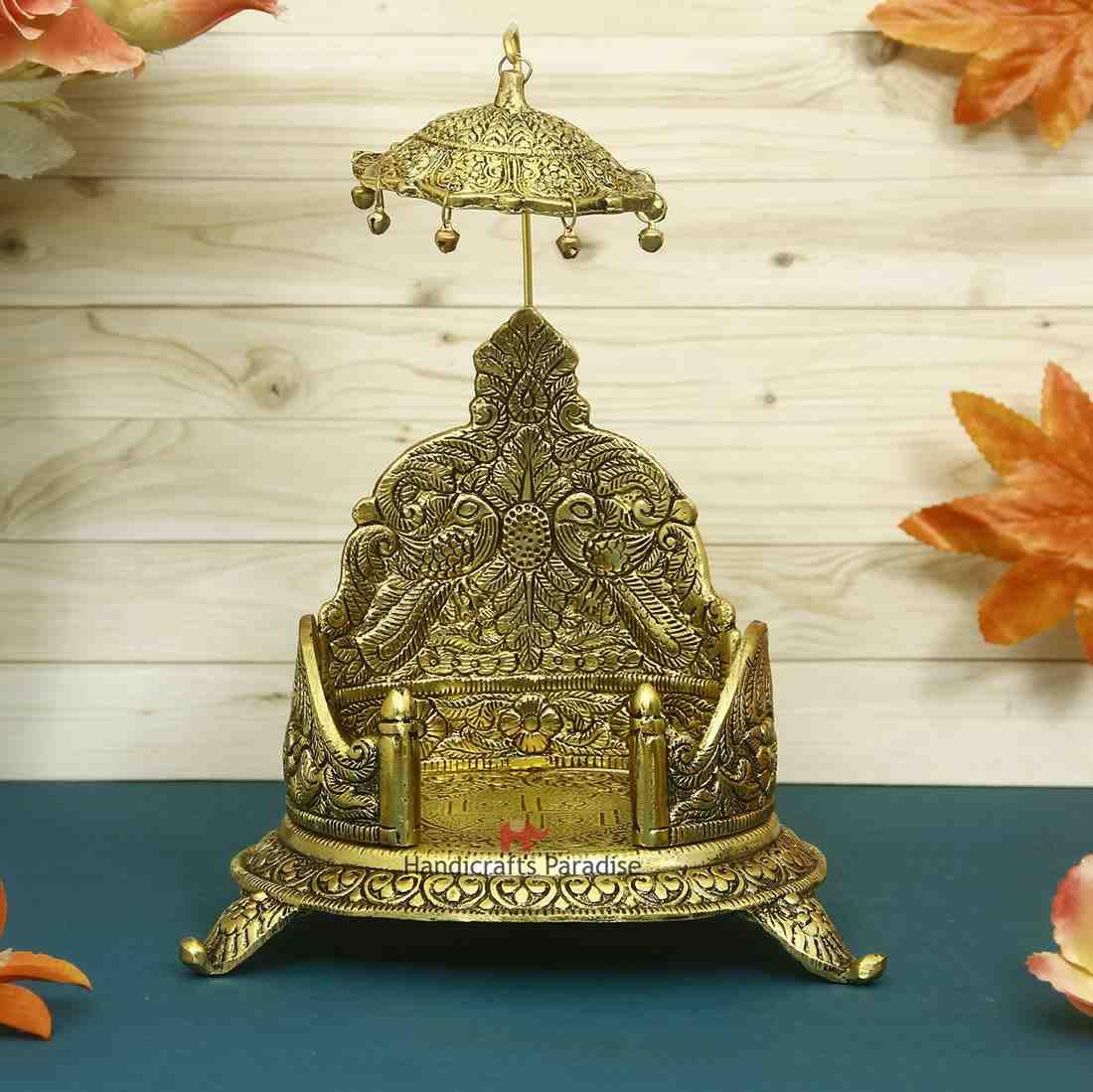 Big Aluminium Metal Antique Golden Finish Singhasan Laddu Gopal aasan, 1 Piece