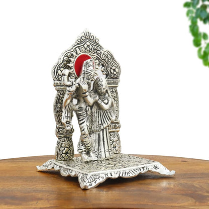 Silver Plated Radha Krishna Idol on Decorative Chowki with Premium Velvet Gift Box for Gifting with 1 Year Warranty