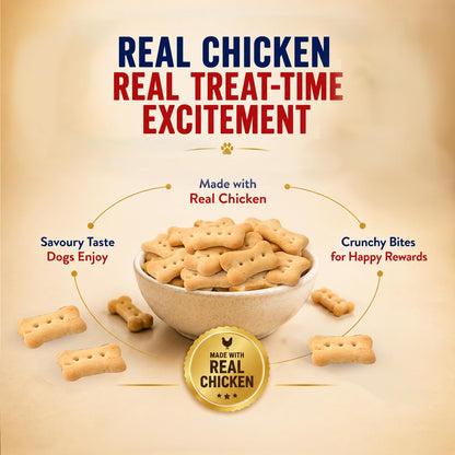 Purepet Dog Treats Biscuits for All Life Stages 800g Pack | Real Chicken Flavour | Active Behaviour | Oral Health |Training and Behaviour