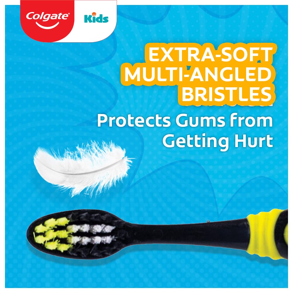 Colgate Toothpaste For Kids (6-9 Years), Natural Strawberry Mint Flavour, 0% Artificial, Oral Care - 80G Tube & Kids Batman Toothbrush, Extra Soft With Tongue Cleaner (Pack Of 3)