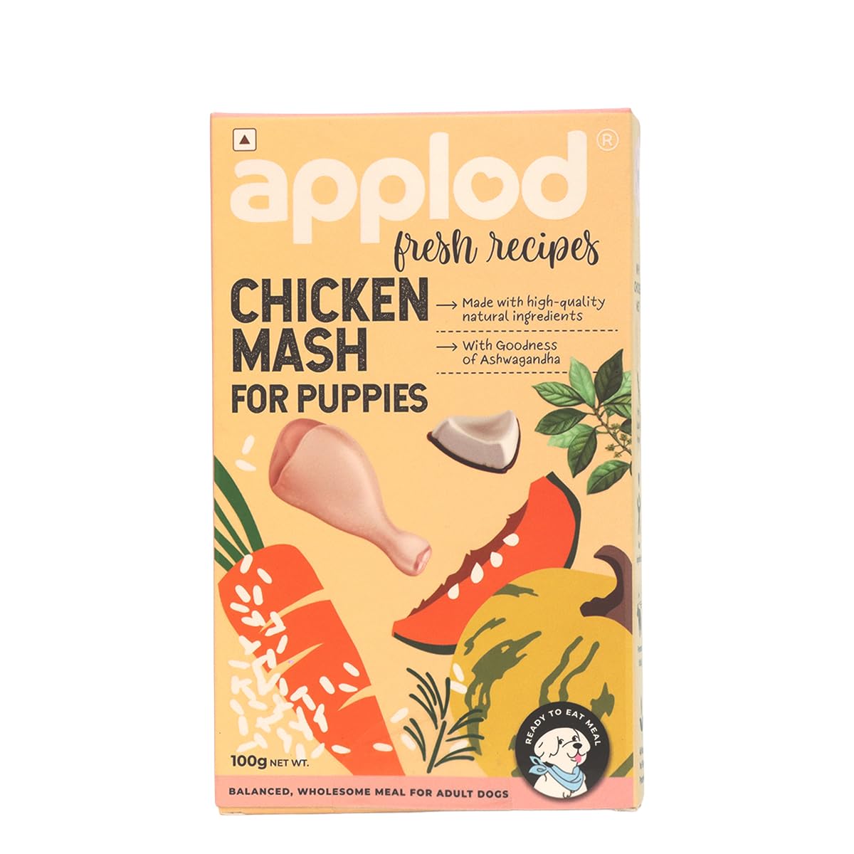 applod Chicken Mash Fresh Dog Food for Puppies | Soft Easy-to-Digest High-Protein Chicken Meal | Supports Growth, Immunity & Healthy Development | 100g