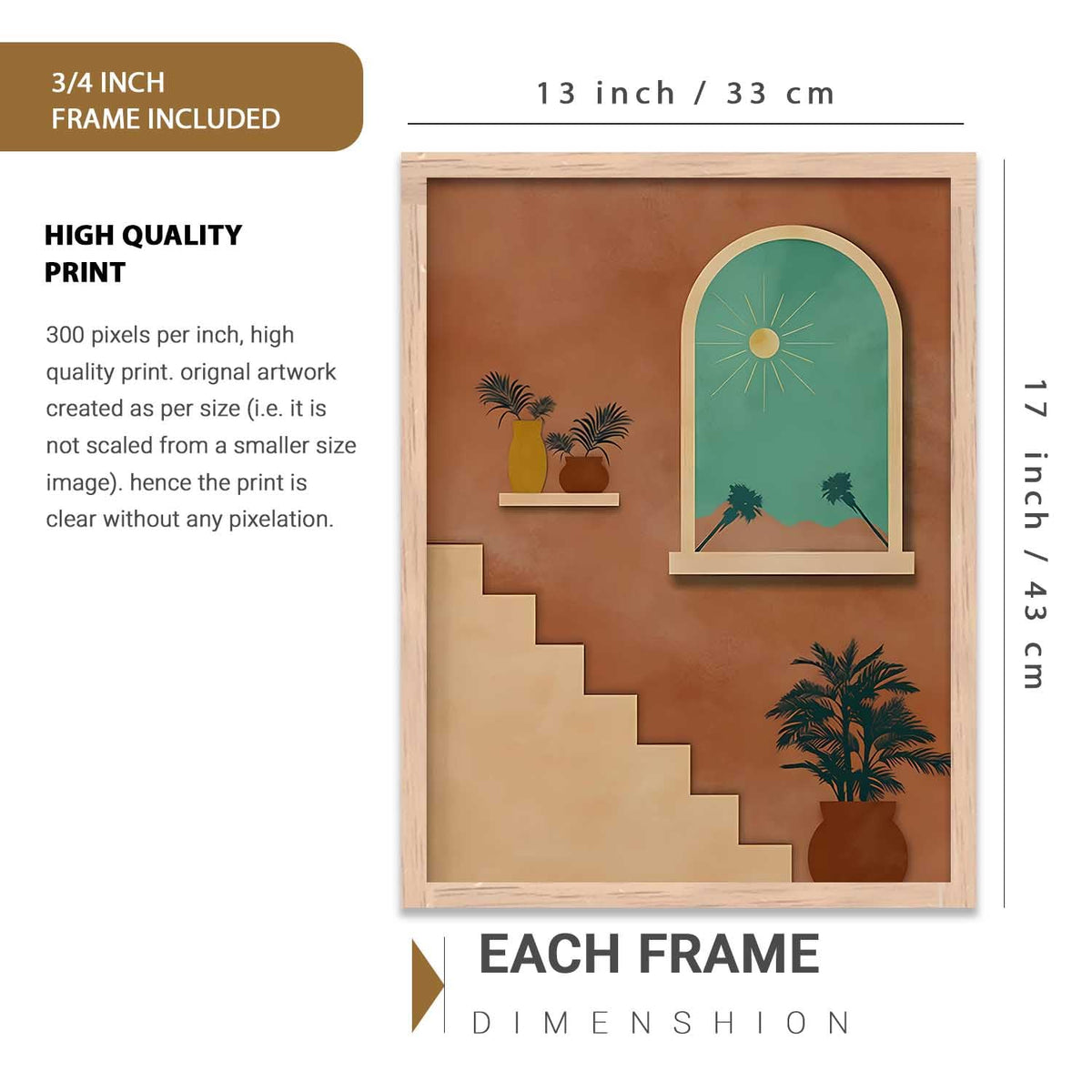 Boho Art Home Decoration Modern Paintings With Frame For Living Room Bed Room Hotel Wall Decor Digital Reprint Set of 3 (13X17 inch)