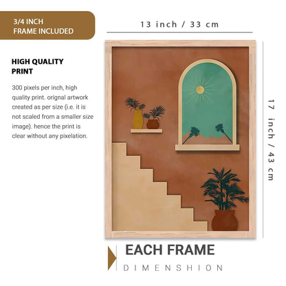 Boho Art Home Decoration Modern Paintings With Frame For Living Room Bed Room Hotel Wall Decor Digital Reprint Set of 3 (13X17 inch)