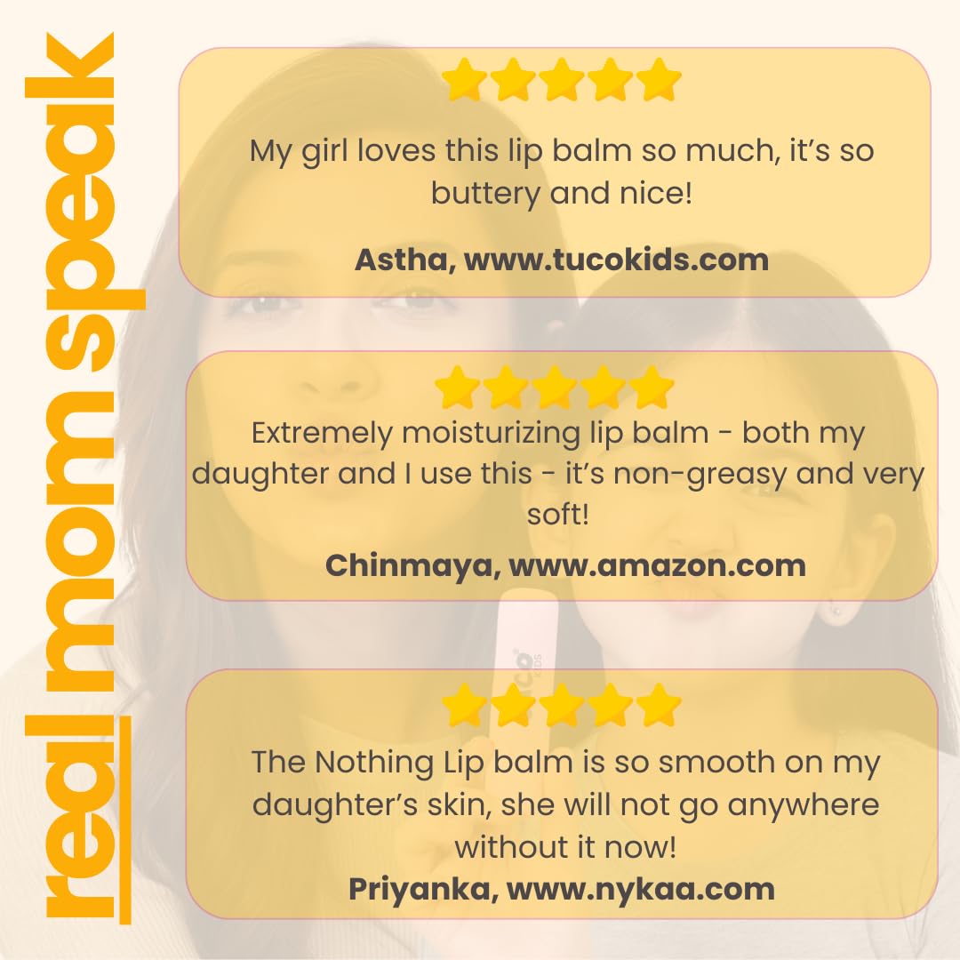 Product packaging with customer reviews and 'real mom speak' branding.