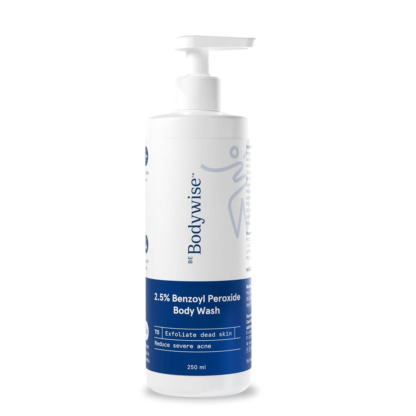 Be Bodywise 2.5% Benzoyl Peroxide Body Wash | Fights Severe Back & Body Acne | Kills Acne Bacteria, Unclogs Pores & Prevents Breakouts | With Aloe Vera & Glycerin | Dermatologist-Tested | 250ml