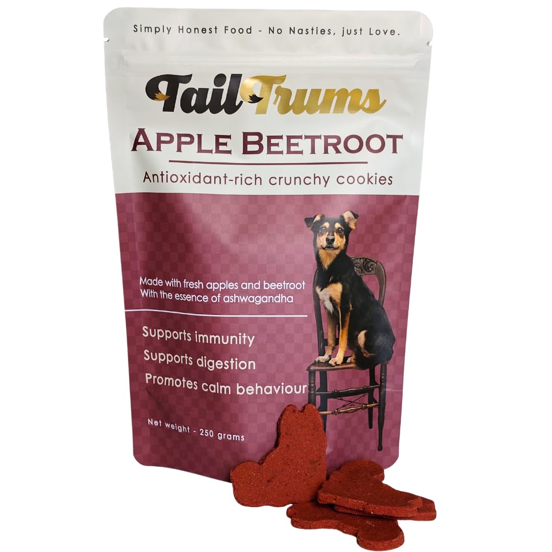 TailTrums Dog Biscuits – Apple Beetroot Cookies with Ashwagandha 250g | Healthy Dog Food | All Breeds - Cookies for Dog, Snacks for Dogs |