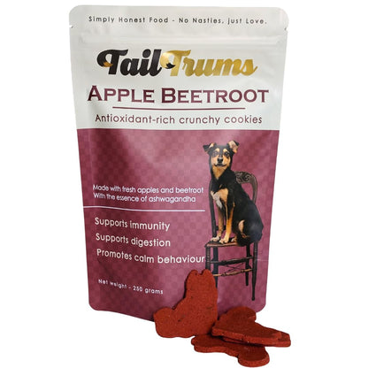 TailTrums Dog Biscuits – Apple Beetroot Cookies with Ashwagandha 250g | Healthy Dog Food | All Breeds - Cookies for Dog, Snacks for Dogs |
