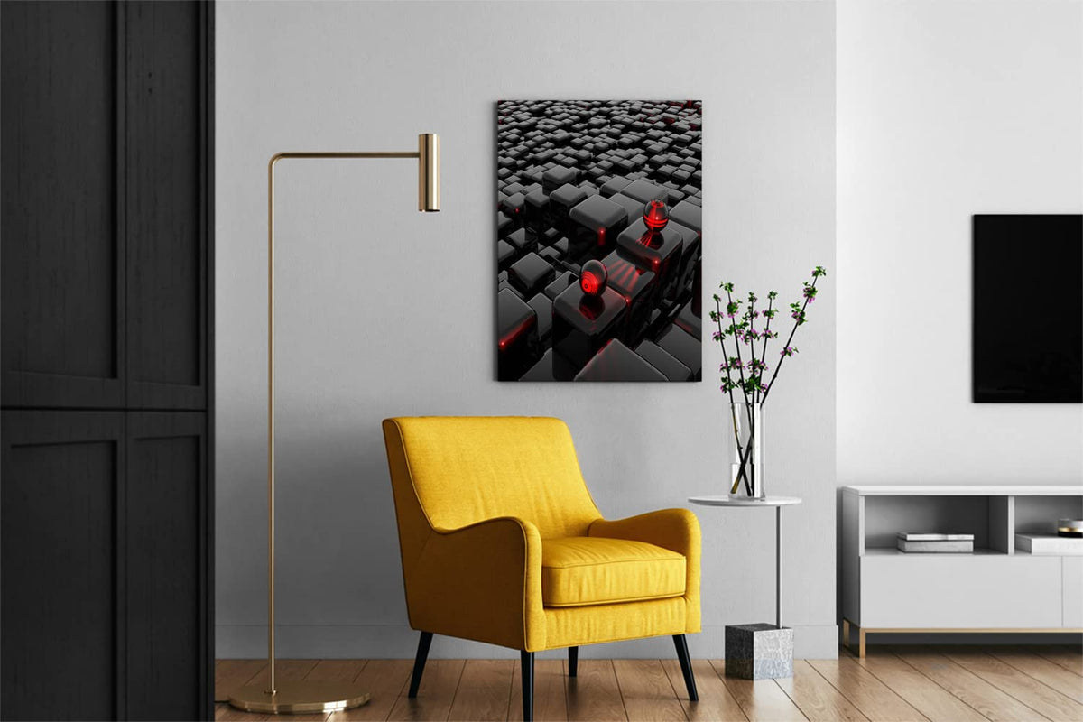 Printed Framed Canvas Painting for Home Decor Office Wall Studio Wall Living Room Decoration (14x22inch Wrapped) - Black 3d Floor Ball