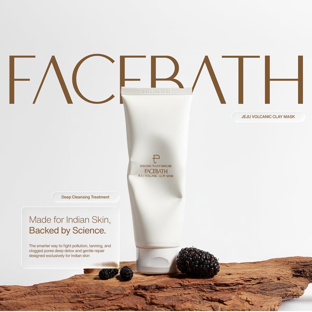 Personal Touch Facebath Jeju Volcanic Clay Mask with Colloidal Oatmeal & Glycolic Acid for Gentle Exfoliation, Skin Detox & Acne Prevention | Oily, Normal & Combination Skin | 75g