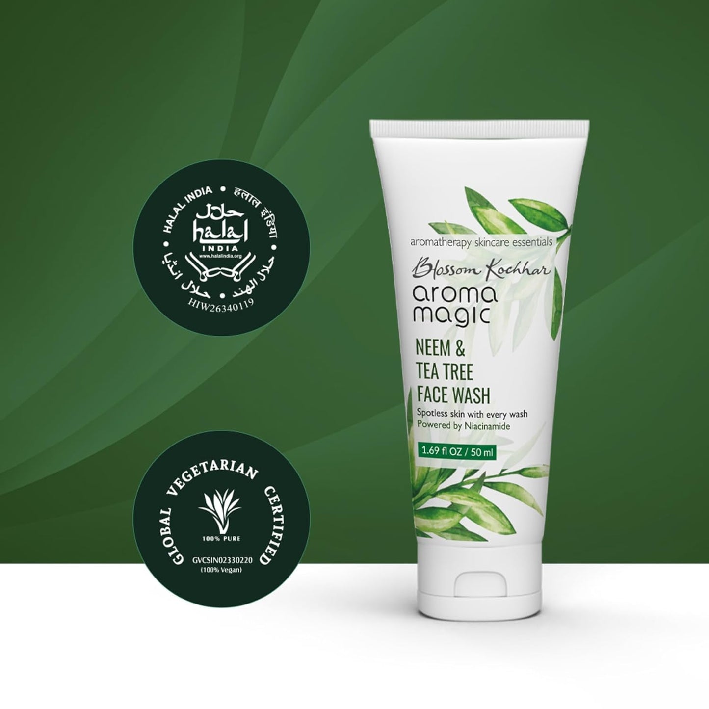 Aroma Magic Neem & Tea Tree Face Wash with 5% Niacinamide – Cleanser with Anti-Acne & Antibacterial Formula with Neem & Tea Tree Oil for Oily, Pimple-Prone Skin, 100ml