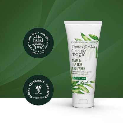 Aroma Magic Neem & Tea Tree Face Wash with 5% Niacinamide – Cleanser with Anti-Acne & Antibacterial Formula with Neem & Tea Tree Oil for Oily, Pimple-Prone Skin, 100ml