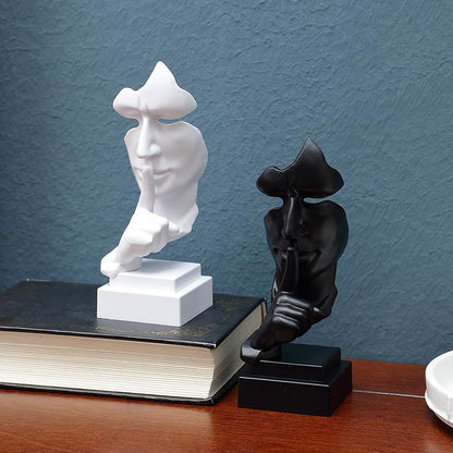 Thinker Statue, Keep Silence Statue - Modern Sculpture Design | Statues of Men Abstract Sculpture Decorative Objects, Table Top Decor for Livingroom Home Decor, Office Study (White)