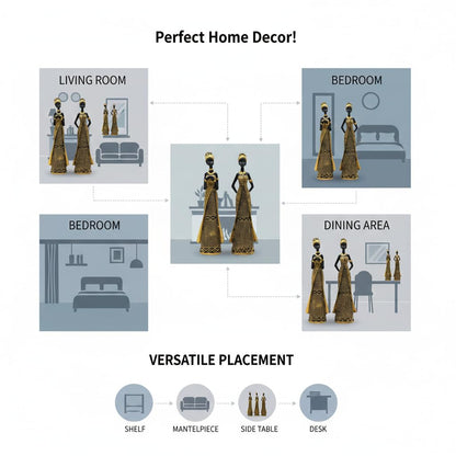 Vibrant Beautiful Finish Uniquely Hand Crafted Home Decor African Tribal Women Art Piece (Set of 2)
