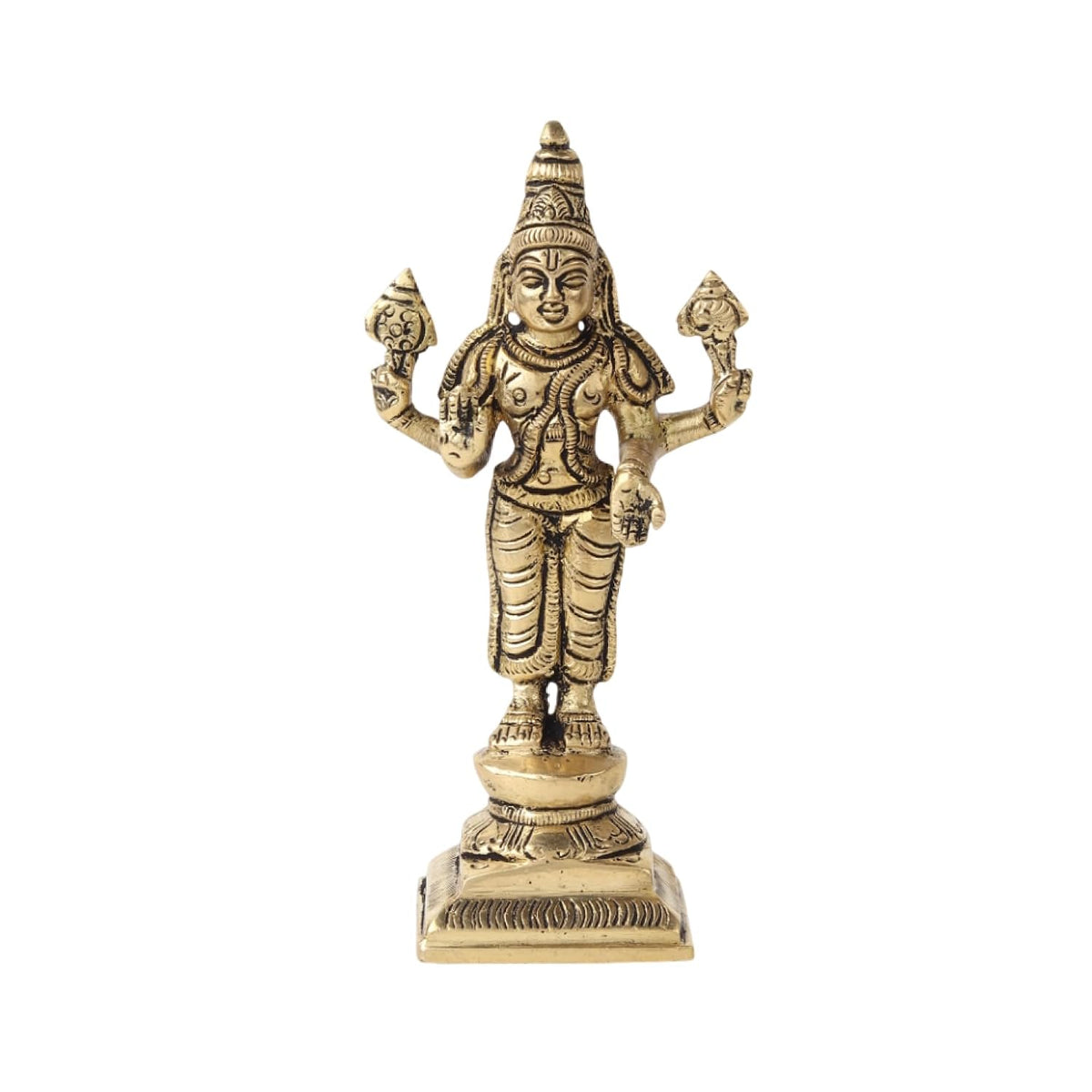 Brass Lord Vishnu Ji Idol | Handcrafted Vishnu Murti for Home Temple & Pooja Room (Design01: L5 x W4 x H11 cm)