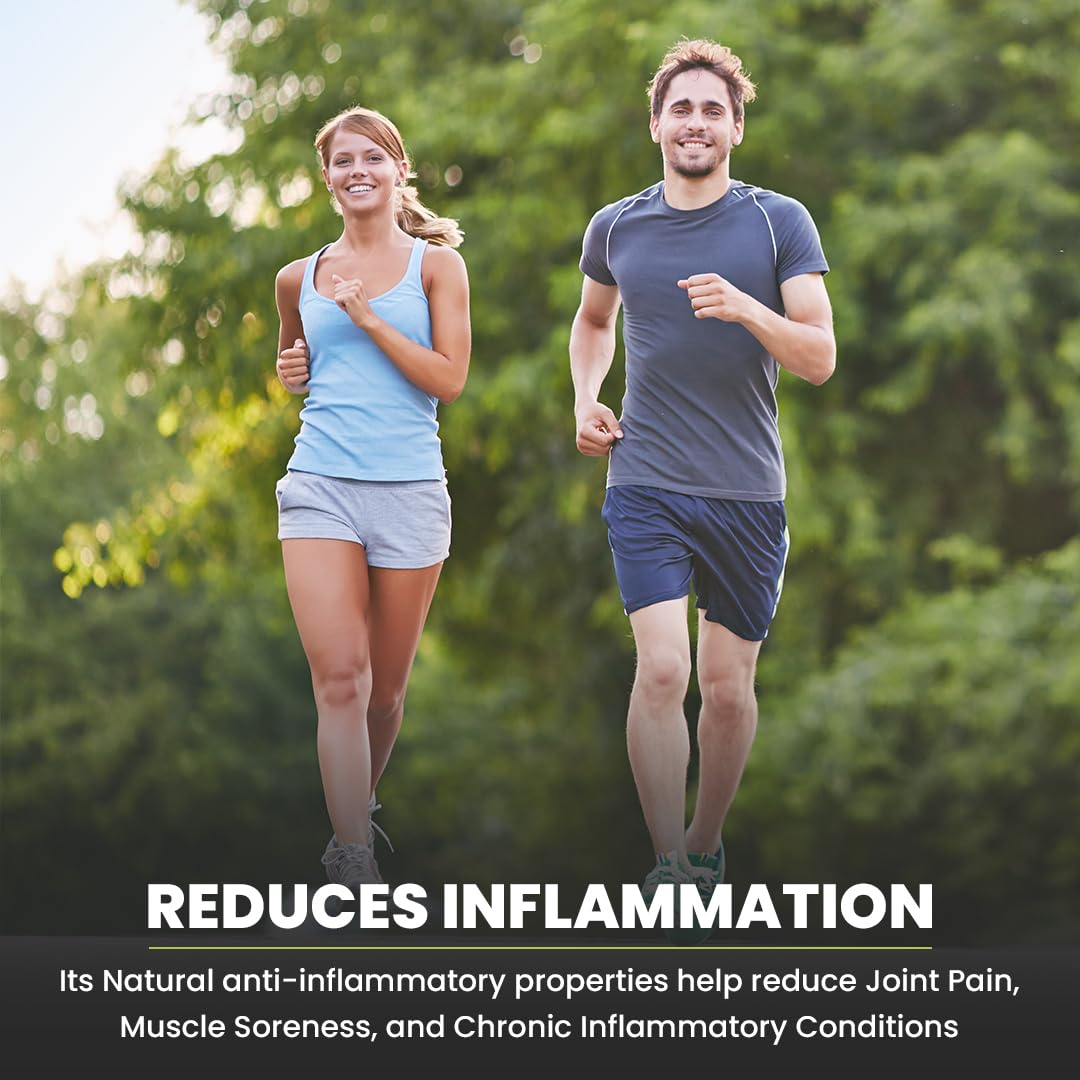 Two people running outdoors with text about inflammation reduction.