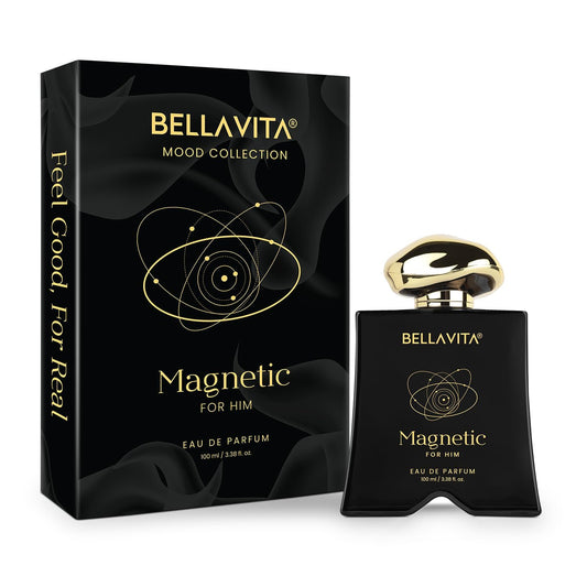 Bellavita Magnetic for Him perfume bottle and packaging on a white background