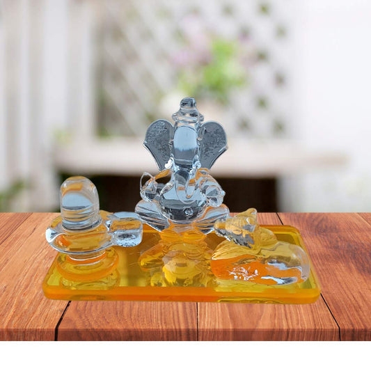 Crystal Glass Decorative Showpiece for Home Decor, Car Dashboard and Gifting Purpose with Sticky Tape(4" x 2.5" inch,Yellow)