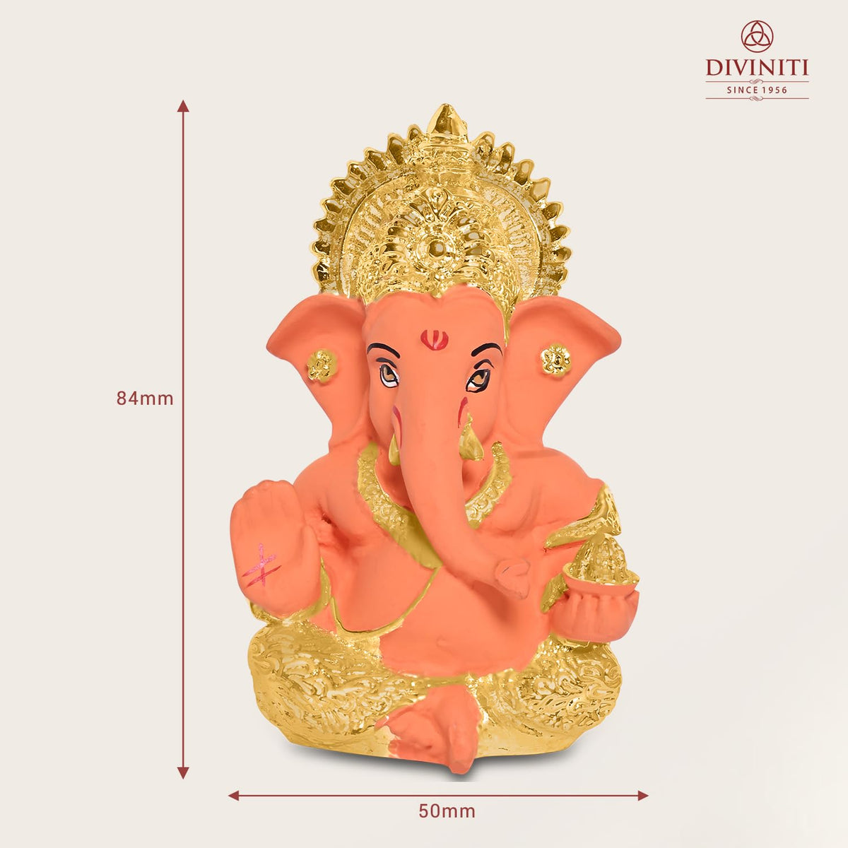 24K Gold Plated Resin Lord Ganesha Idol for Car Dashboard, Tabletop|Ganesh Statue for Good Luck and Success|Ganpati Murti for Home Decor Mandir, Office Desk Puja Gift Orange & Gold(8.4x4.2cm)