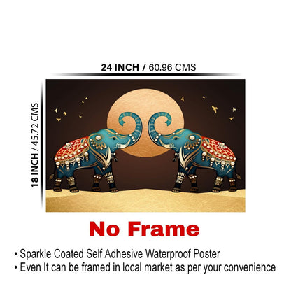 Elephant Paintings for Living room, Elephant Poster Big Size with Sparkle Coated Lamination - 15707 (Self Adhesive) 18x24 Inch