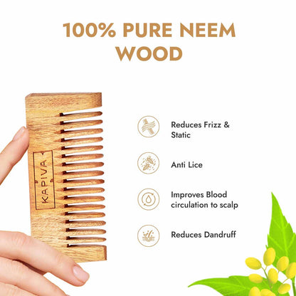 Kapiva Neem Comb | 100% Pure Neem Wood for Men & Women | Hair growth, Dandruff Control
