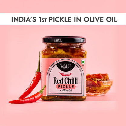 ADF Soul Spicy red chilli pickle made in 100% Olive Oil | Hot, hearty and handcrafted | 265g