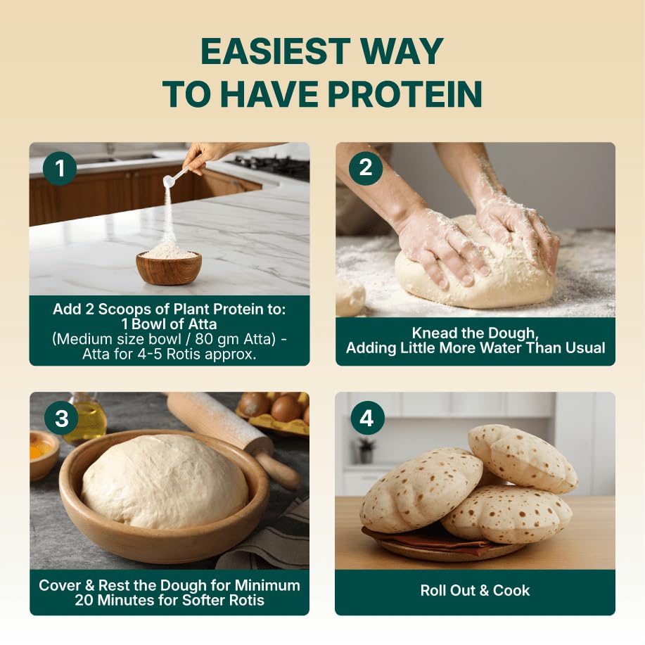 Good Monk Plant Protein for Rotis | Add to Atta - No Taste Change | 20 gm protein in 4 Rotis | From Pea, Brown Rice & Soy | Clean Protein & Gut Friendly Probiotics | All Essential Amino Acids | Stronger Muscles | No Added Sugar/Sweetener | 131 gm