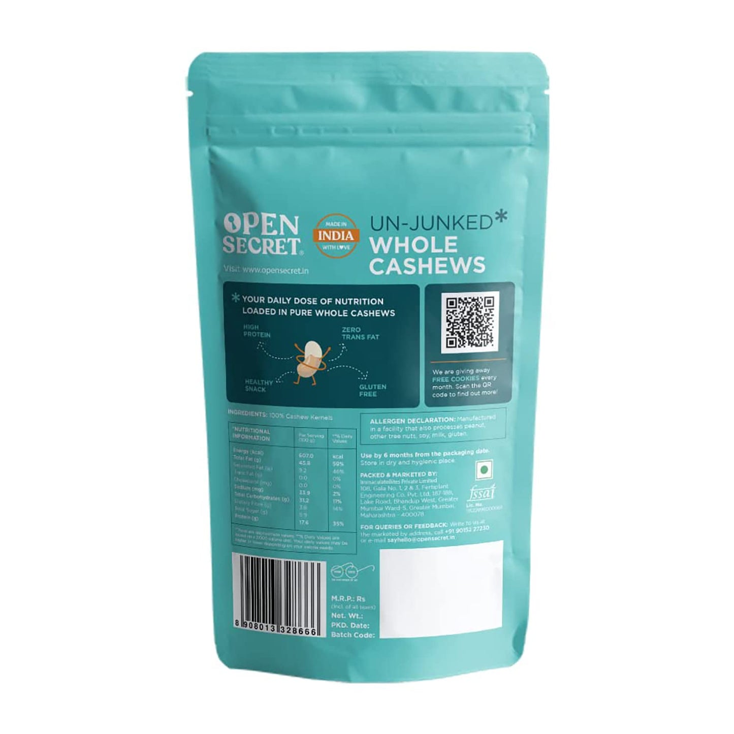 Open Secret Premium Cashew | 450g | Whole Cashew Nuts, Dry Fruits, Kaju, Cashew 450gm, Healthy Snacks, Cashews, Nutritious & Delicious, Healthy Dry Fruits, Gluten Free (Pack of 1)