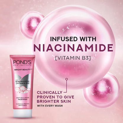 Ponds Bright Beauty Anti-Dullness & Brightening Facewash with Niacinamide | For Glass-Skin Like Shine and with 4X Visibly Brighter Skin, 200gm