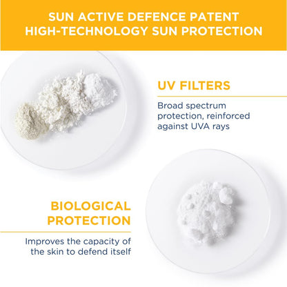 Sun protection product with UV filters and biological protection on a white background