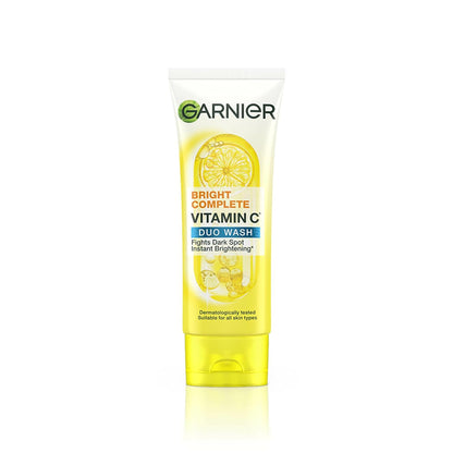 Garnier Bright Complete Vitamin C Duo Wash tube on a white background