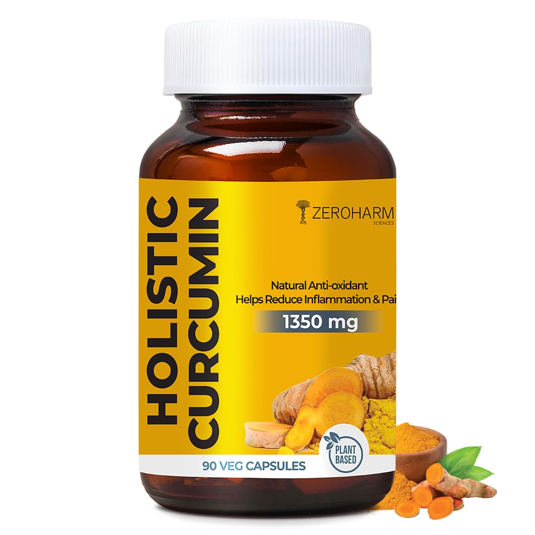 ZEROHARM Holistic Curcumin Capsules 1350mg | 95% Curcuminoids with Piperine & Black Pepper | High Absorption Turmeric Curcumin Supplement for Joint, Immunity & Inflammation Support | 90 Capsules