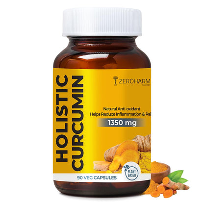 ZEROHARM Holistic Curcumin Capsules 1350mg | 95% Curcuminoids with Piperine & Black Pepper | High Absorption Turmeric Curcumin Supplement for Joint, Immunity & Inflammation Support | 90 Capsules