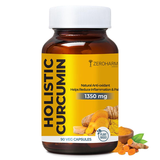 ZEROHARM Holistic Curcumin Capsules 1350mg | 95% Curcuminoids with Piperine & Black Pepper | High Absorption Turmeric Curcumin Supplement for Joint, Immunity & Inflammation Support | 90 Capsules