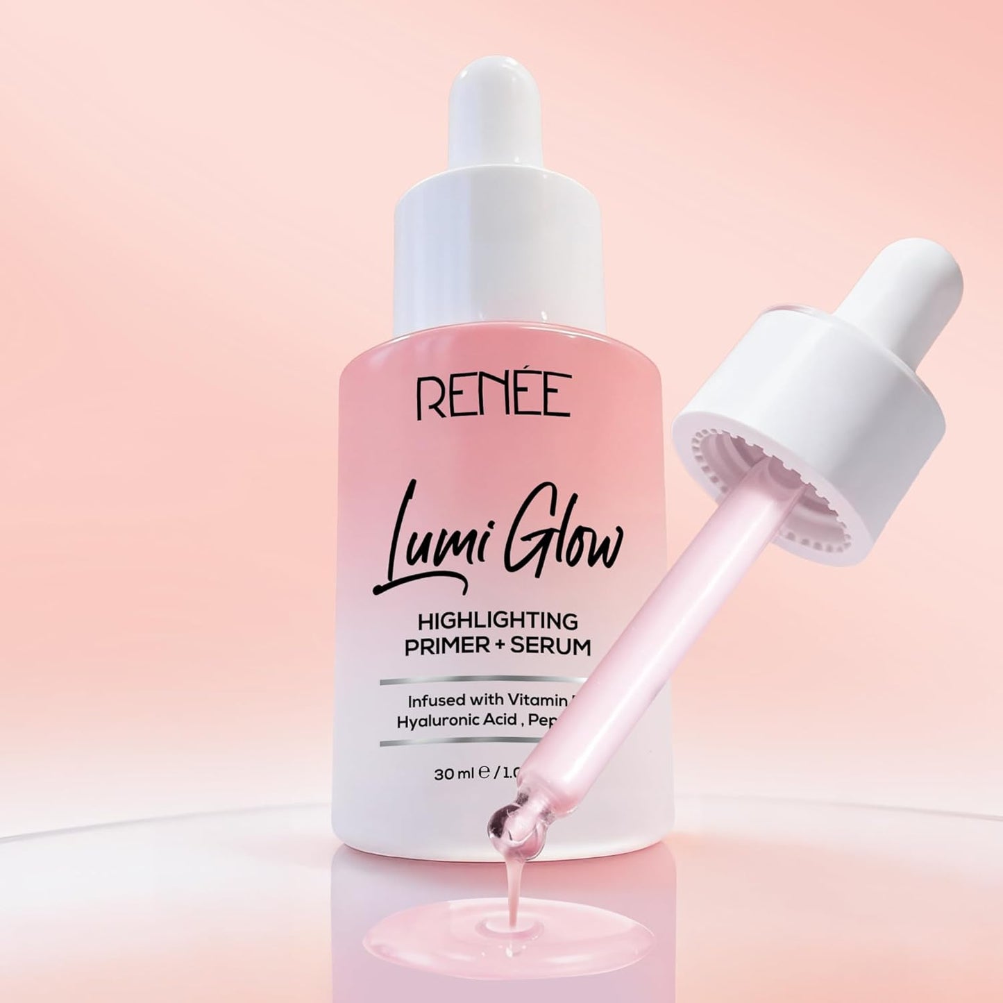 RENEE Lumi Glow Highlighting Primer + Serum | Hydrates, Promotes Even Skin Texture | Gives Luminous, 3D Glow | With Hyaluronic Acid, Peptides & Vitamin E | Base For Face Makeup | 30ml