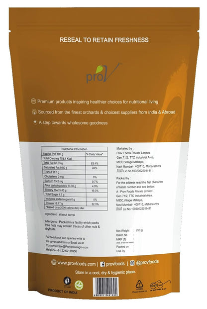 ProV Premium Extra Light Walnut Halves | 250g | Rich in Omega-3 | Crisp Fresh Kernels | Ideal for Baking & Snacking