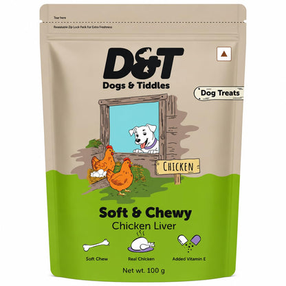 Dogs & Tiddles Chicken Liver Dog Treats, 100g | For Puppies & Adult Dogs, Soft & Chewy High-Protein, Supports Digestion & Muscle Health, Tasty Training Treats