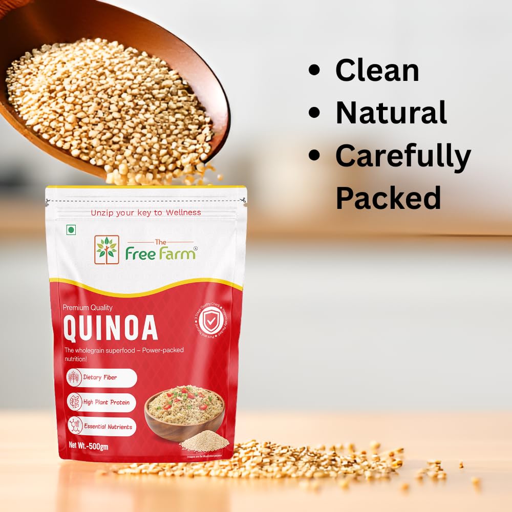 The Free Farm Wholegrain Premium Quinoa 500G | Gluten Free Quinoa Seeds, 14.68g Protein per serve, 20 Servings, High Fibre Supergrain