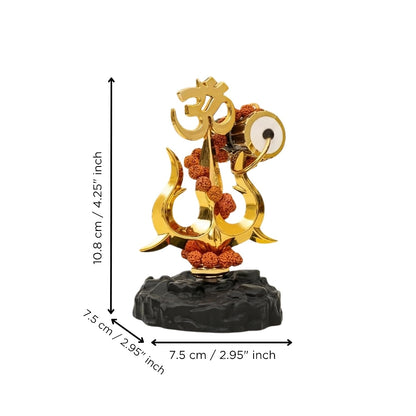 eCraftIndia Trishul Damroo Idol with Original Rudraksha Beads | Lord Shiva Symbol Murti for Car Dashboard, Home Decor & Office Table | Spiritual Gift for Pooja, Housewarming & Festive Use