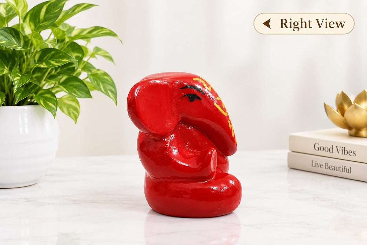 Resin Lord Ganesha Idol Car Dashboard 5x5cm (Red)